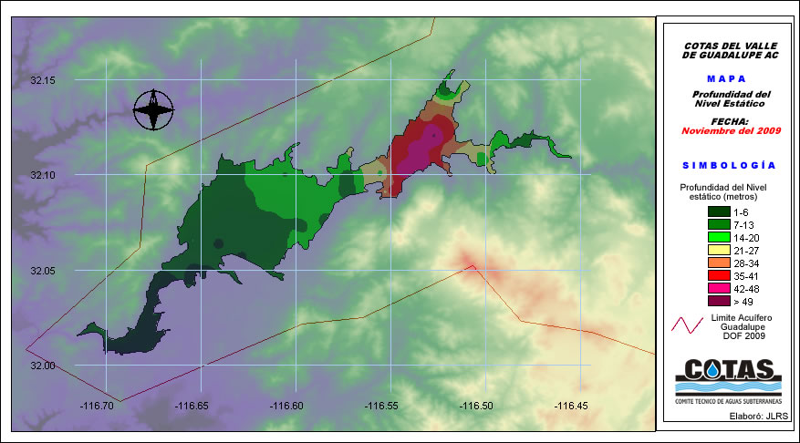 profundidad de agua en los pozos cotas