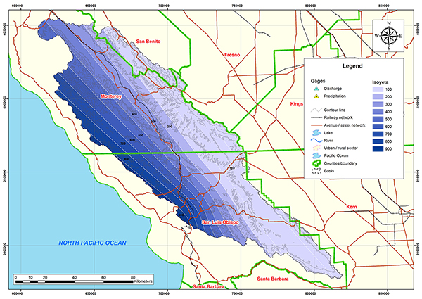  Cottonwood creek basin mean annual precipitation map.