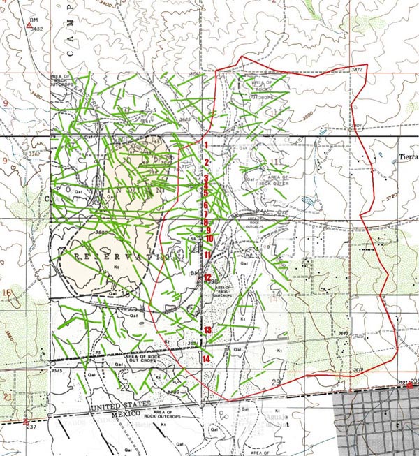 Existing photogeologic lineaments in the vicinity<br>of the Campo landfill site