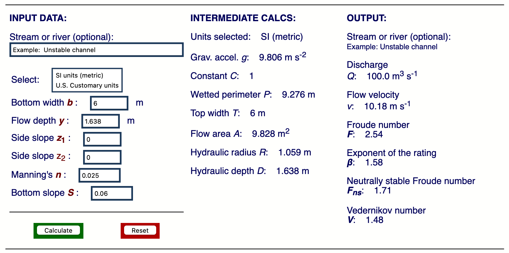 output from calculator