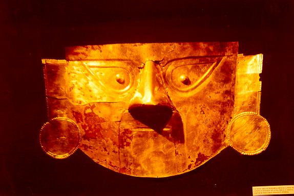 Mask of The Lord of Sipan, A.D. 300, Bruning Museum, Lambayeque, Peru.