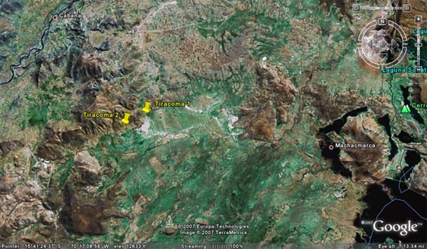 Ubicacin de los volcanes de lodo Tiracoma en las Pampas de Maazo.