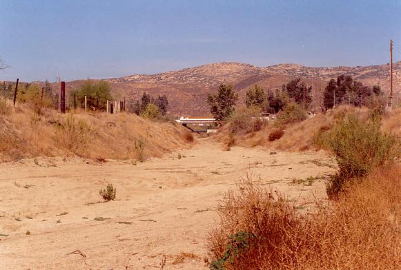 View of Tecate Creek, looking upstream to bridge over Highway 2