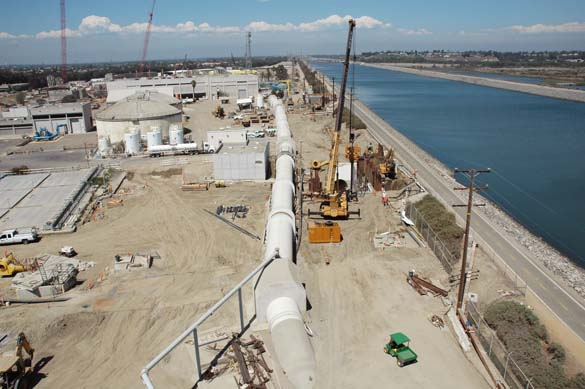 Ocean outfall next to Santa Ana river, Huntington Beach, California