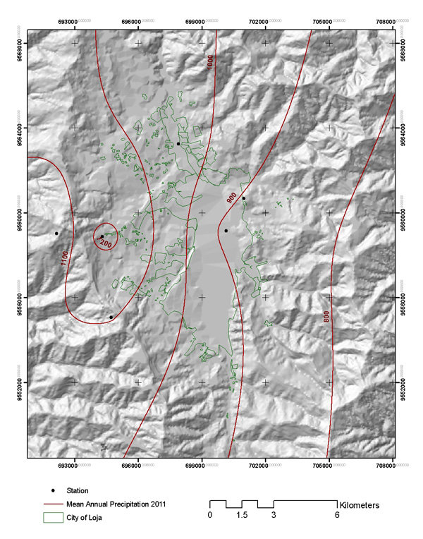 Mean annual precipitation in the Loja valley in 2011.