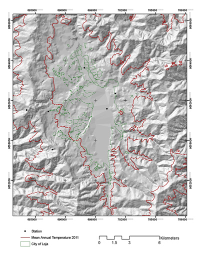 Mean annual temperature in the Loja valley in 2011.