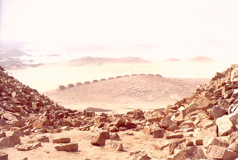 The thirteen towers of Chankillo, as seen from the Chankillo fortress.